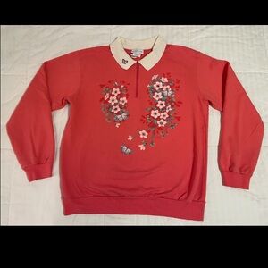 Vintage 90s Morning Sun Collared 1/4 Zip Sweatshirt Floral Grandma Medium